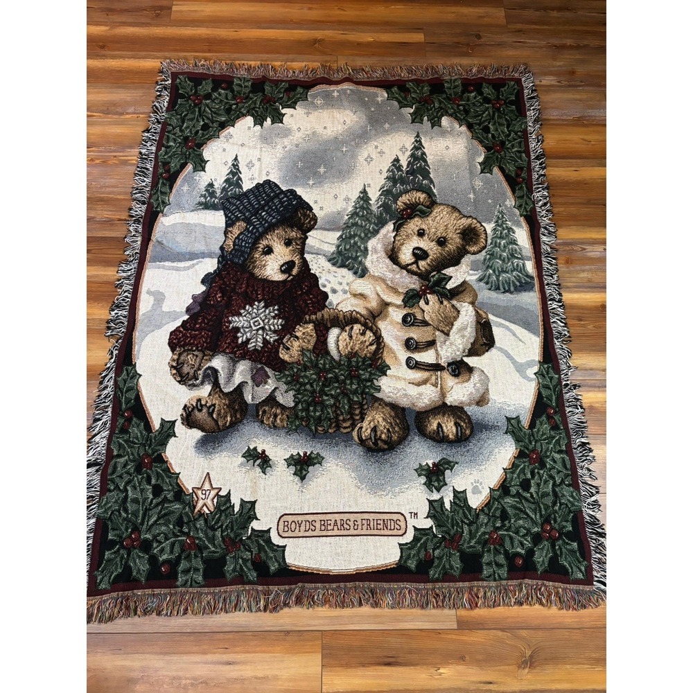 BOYDS BEARS 1997 Christmas Blanket/Throw 48"x 65" Collectors Nice!